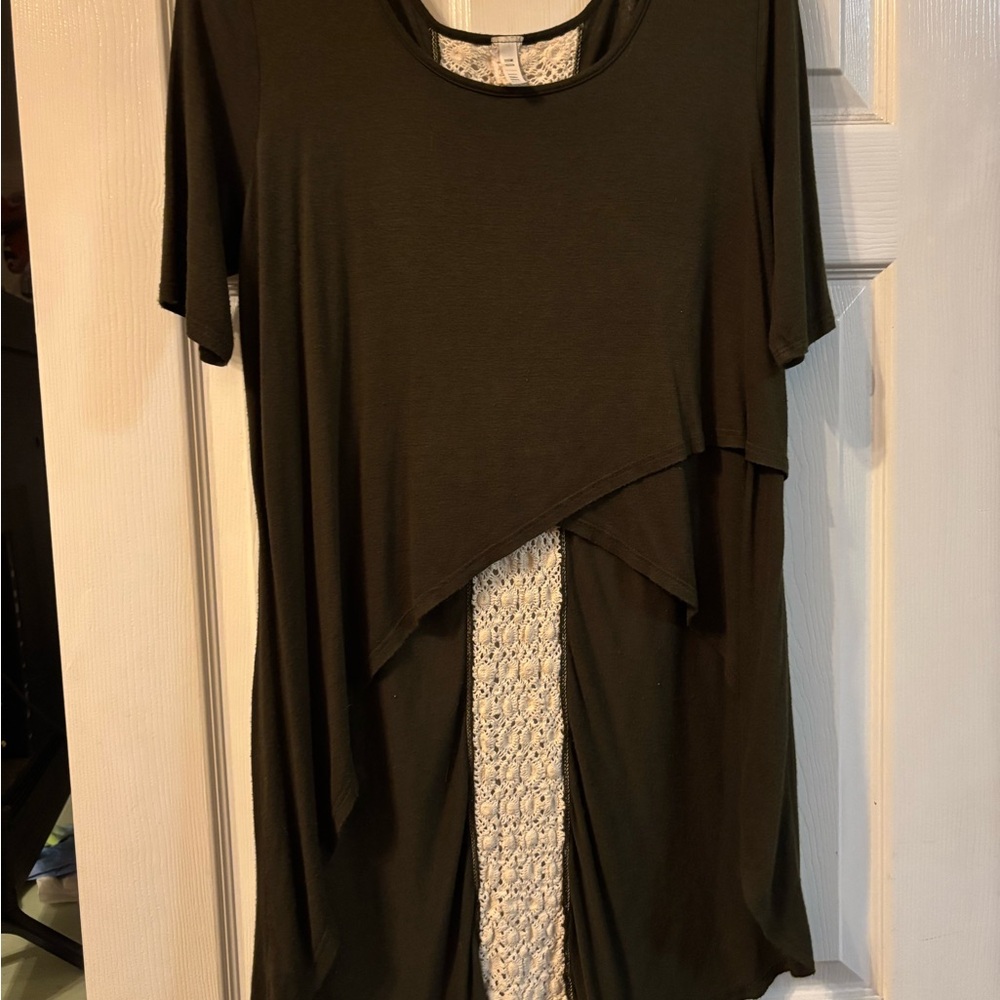 Dark Green High/low top with Lace Detail